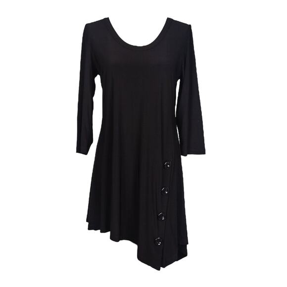 Women's Black Tunic Size XL Assymetrical Button Details Long Sleeve NWT - Picture 1 of 1
